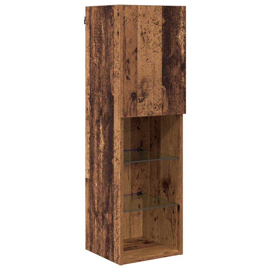 Tv-Wandmeubel Met Led-Striplichten 4 Pcs Oudhout Bewerkt Hout