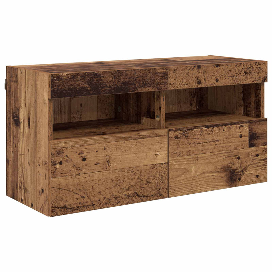 Tv-Wandmeubel Met Led-Striplichten 4 Pcs Oudhout Bewerkt Hout