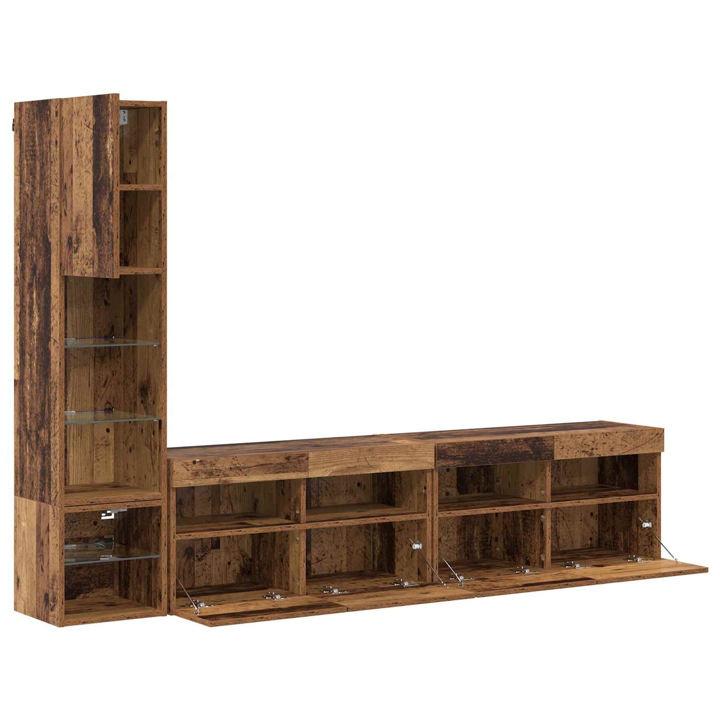 Tv-Wandmeubel Met Led-Striplichten 4 Pcs Oudhout Bewerkt Hout