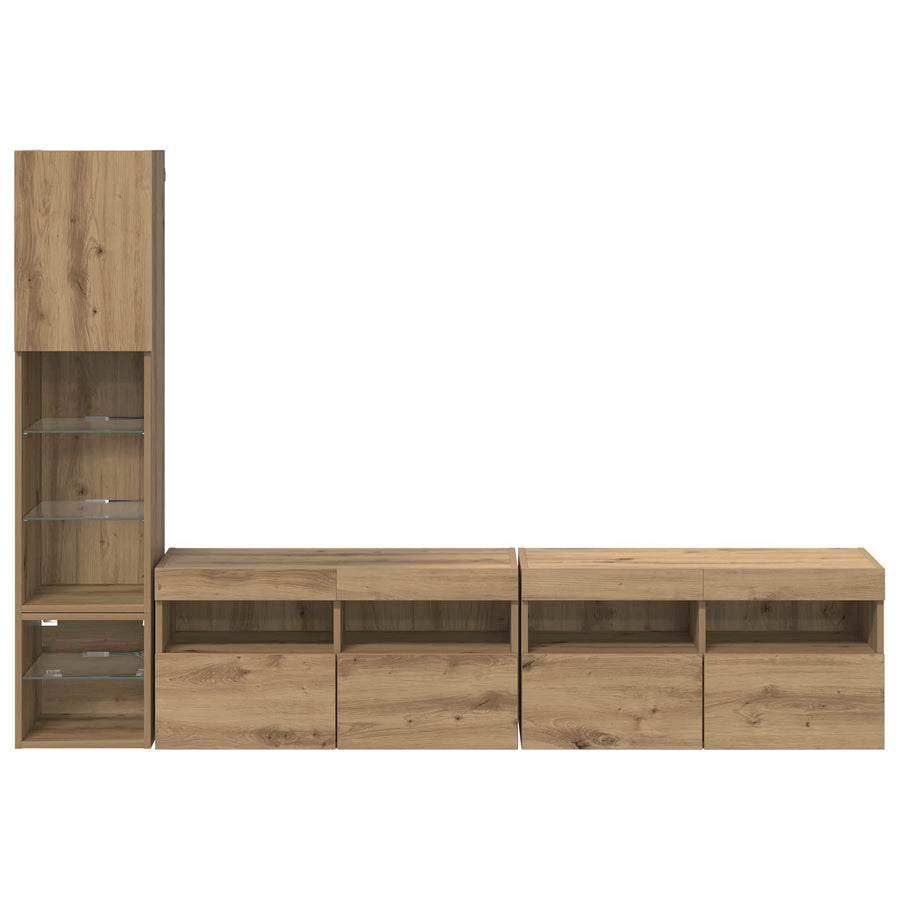 Tv-Wandmeubel Met Led-Striplichten 4 Pcs Artisan Eiken Bewerkt Hout