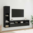 Tv-wandmeubel zwart eiken bewerkt hout met 4 led-strips