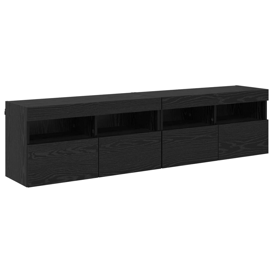 Tv-Wandmeubel Met Led-Striplichten 4 Pcs Zwart Eiken Bewerkt Hout