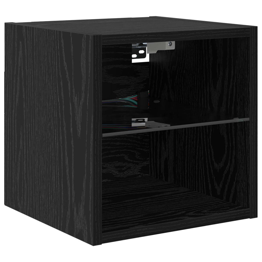 Tv-Wandmeubel Met Led-Striplichten 4 Pcs Zwart Eiken Bewerkt Hout
