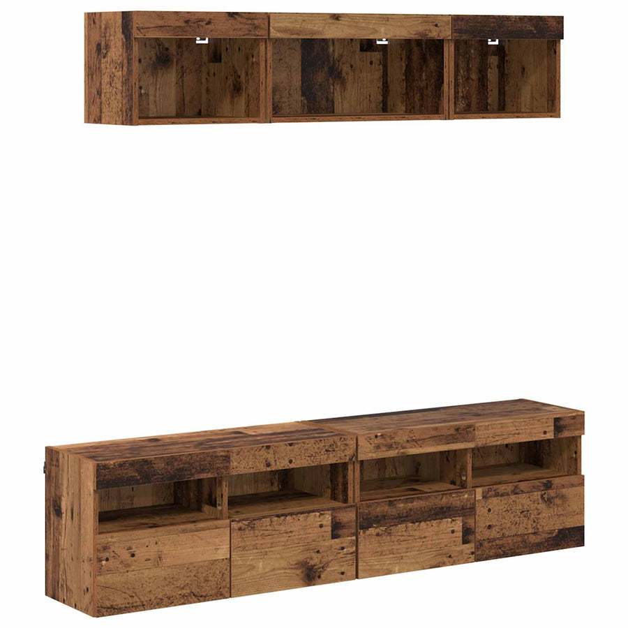 Tv Wand Eenheden Met Led 5 Stuks Oud Hout 80 X 30 X 40 Cm Bewerkt Hout