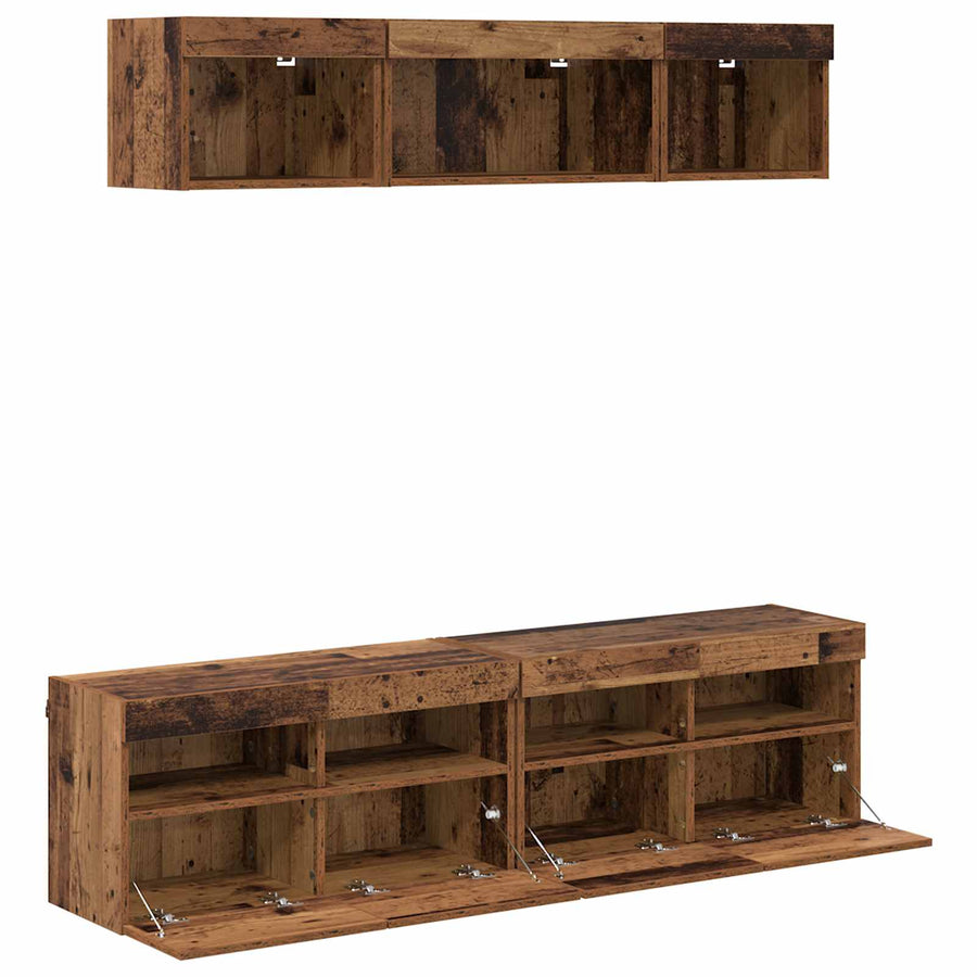 Tv Wand Eenheden Met Led 5 Stuks Oud Hout 80 X 30 X 40 Cm Bewerkt Hout