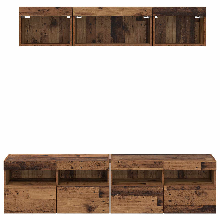 Tv Wand Eenheden Met Led 5 Stuks Oud Hout 80 X 30 X 40 Cm Bewerkt Hout
