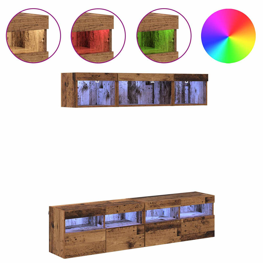 Tv Wand Eenheden Met Led 5 Stuks Oud Hout 80 X 30 X 40 Cm Bewerkt Hout