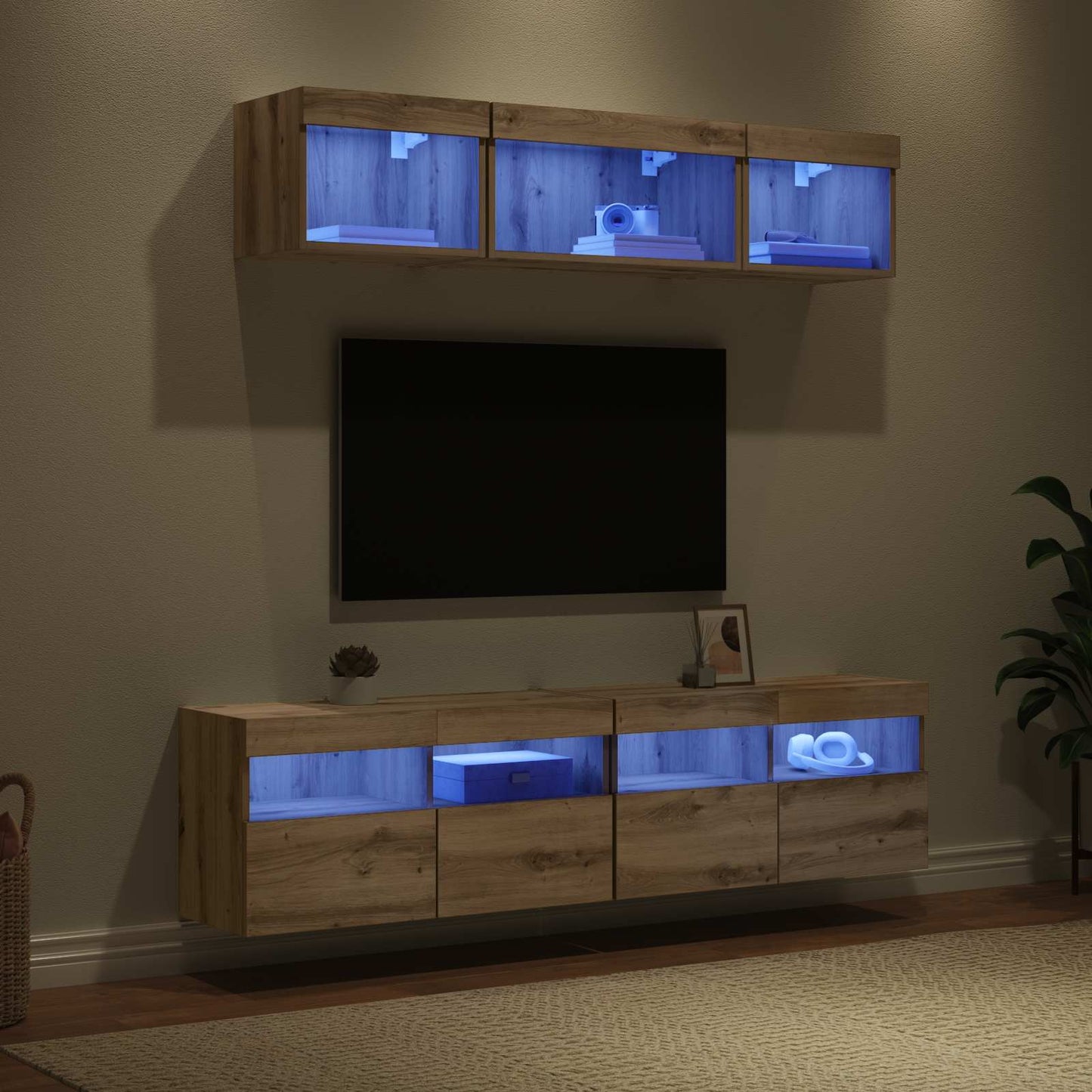 Tv Wand Eenheden Met Led 5 Stuks Artisan Eiken 80 X 30 X 40 Cm