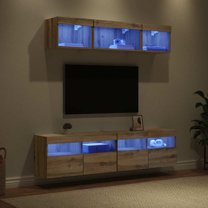 Tv Wand Eenheden Met Led 5 Stuks Artisan Eiken 80 X 30 X 40 Cm