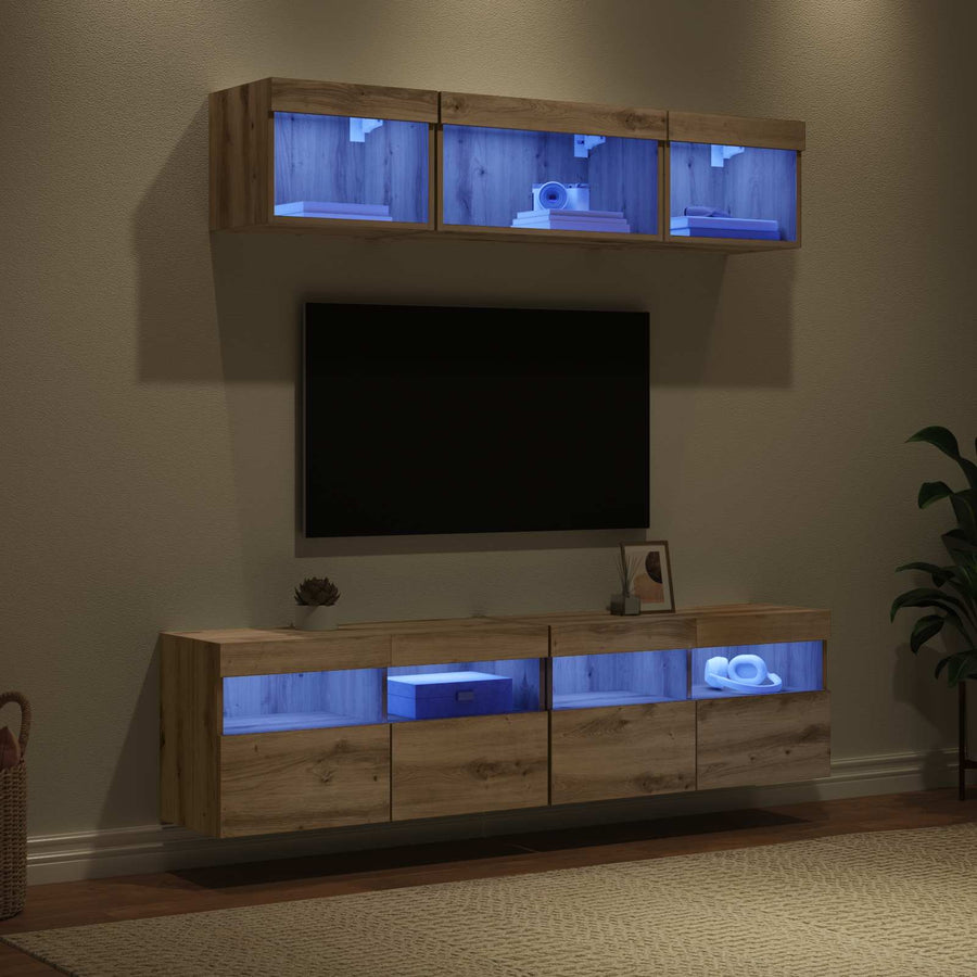 Tv Wand Eenheden Met Led 5 Stuks Artisan Eiken 80 X 30 X 40 Cm