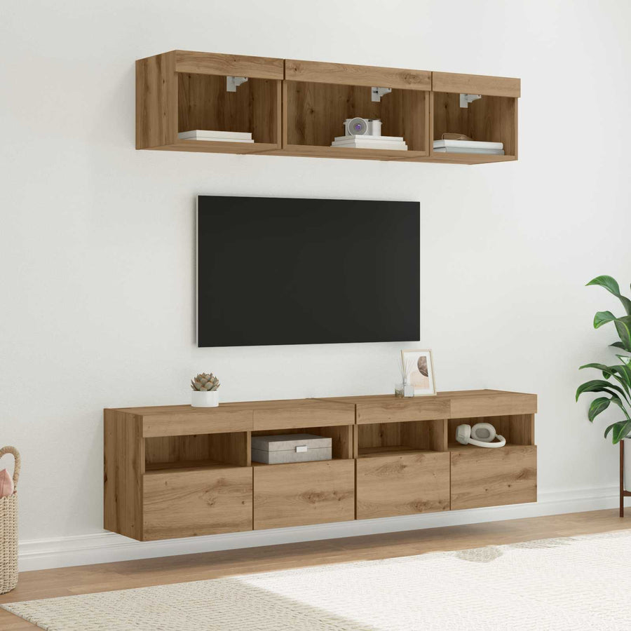 Tv Wand Eenheden Met Led 5 Stuks Artisan Eiken 80 X 30 X 40 Cm