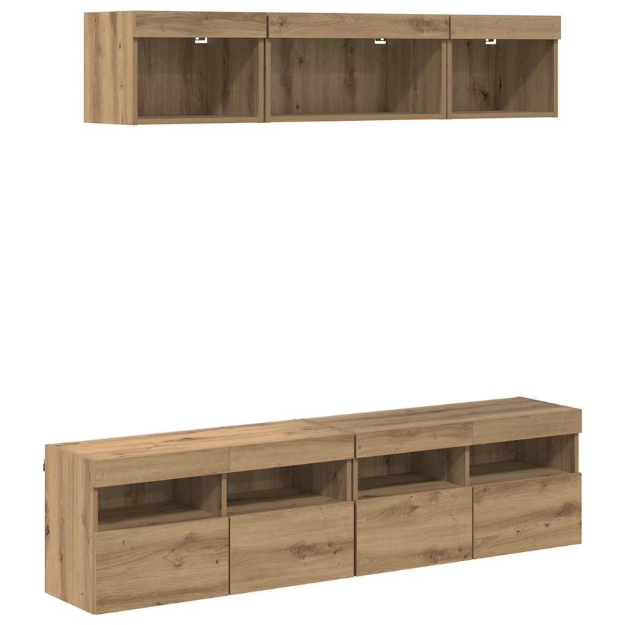 Tv Wand Eenheden Met Led 5 Stuks Artisan Eiken 80 X 30 X 40 Cm
