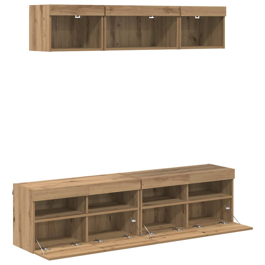 Tv Wand Eenheden Met Led 5 Stuks Artisan Eiken 80 X 30 X 40 Cm