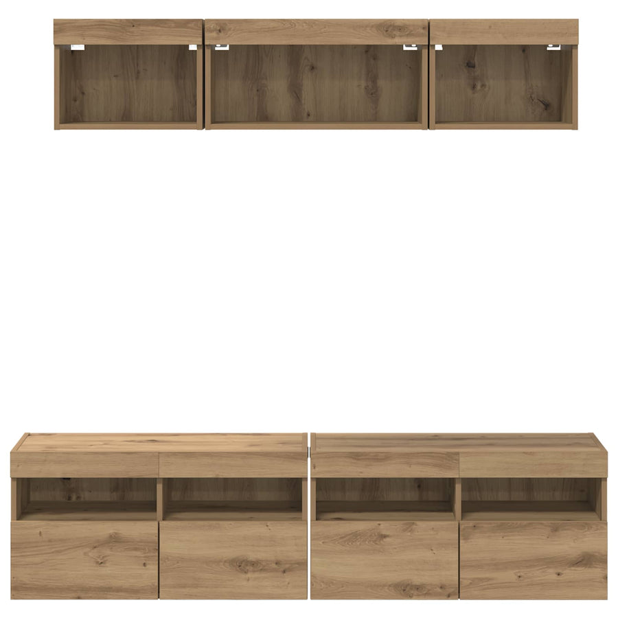 Tv Wand Eenheden Met Led 5 Stuks Artisan Eiken 80 X 30 X 40 Cm