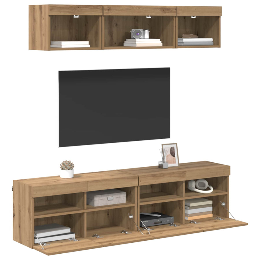 Tv Wand Eenheden Met Led 5 Stuks Artisan Eiken 80 X 30 X 40 Cm