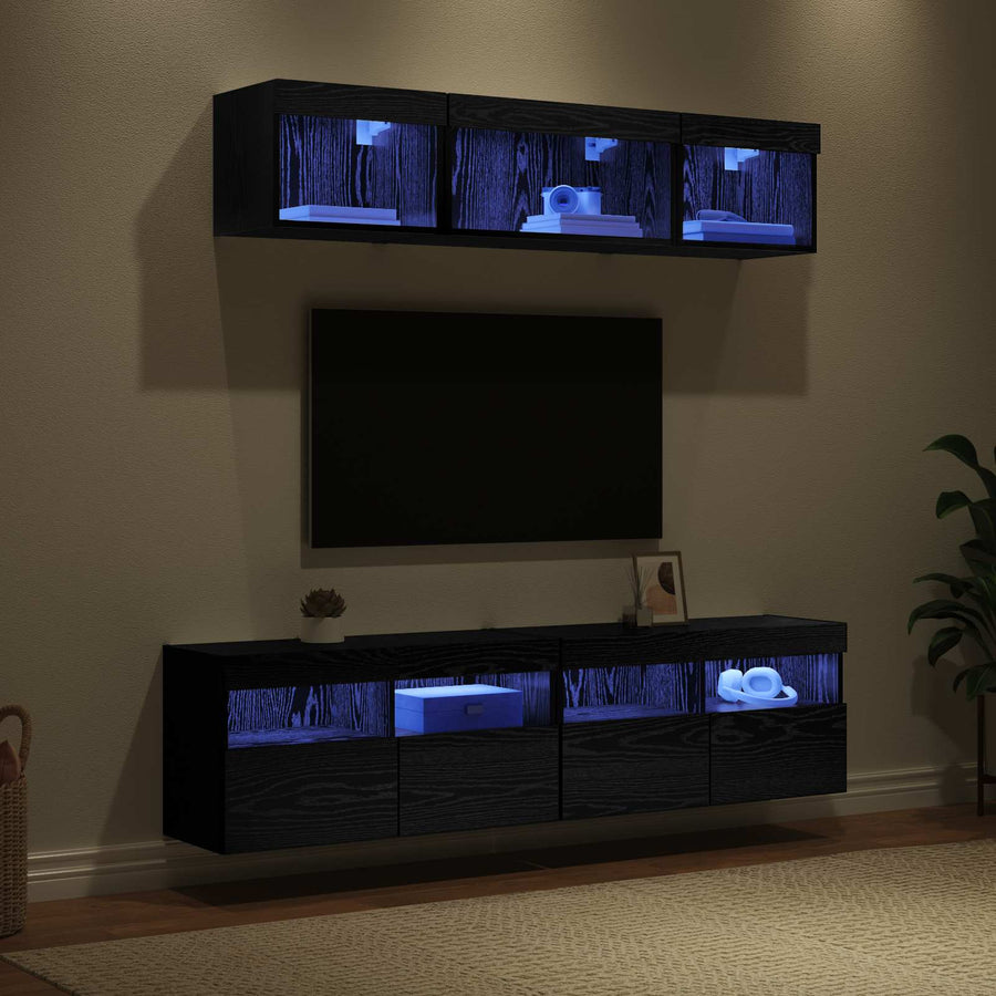 Tv Wand Eenheden Met Led 5 Stuks Zwart Eiken 80 X 30 X 40 Cm