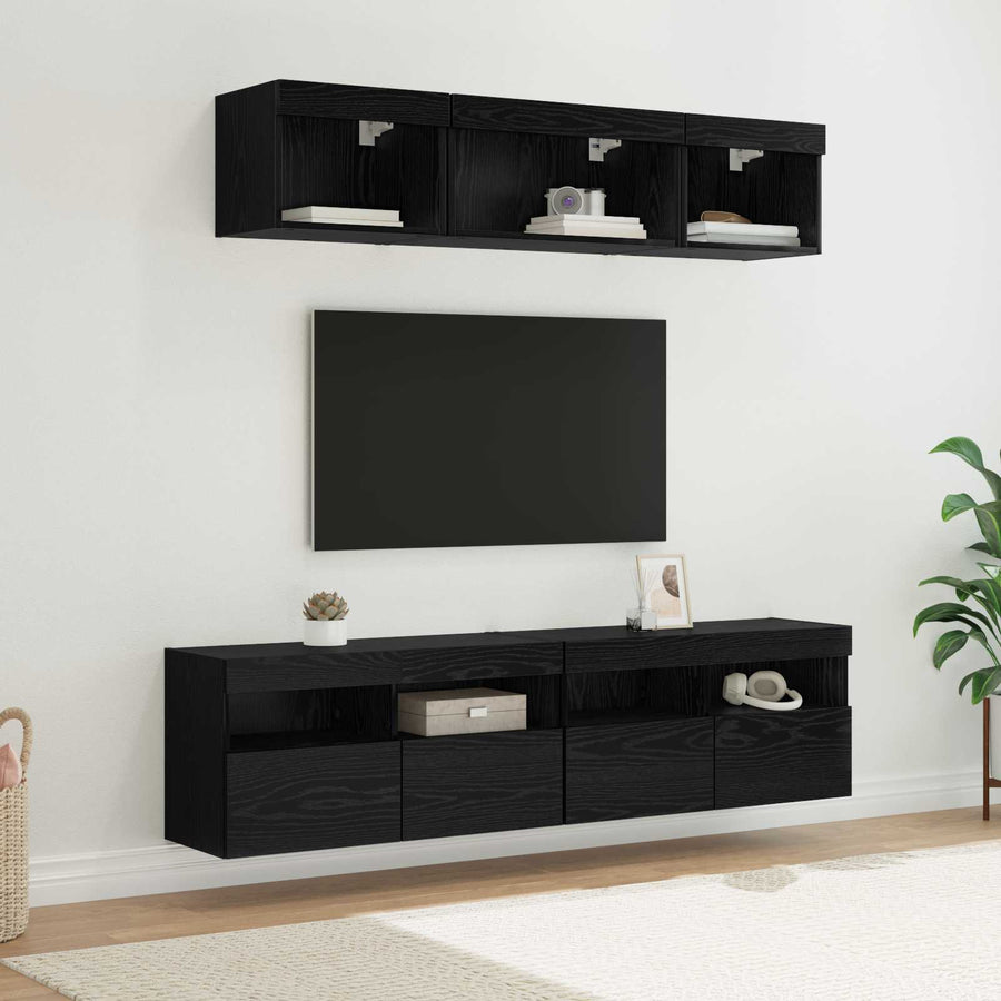 Tv Wand Eenheden Met Led 5 Stuks Zwart Eiken 80 X 30 X 40 Cm