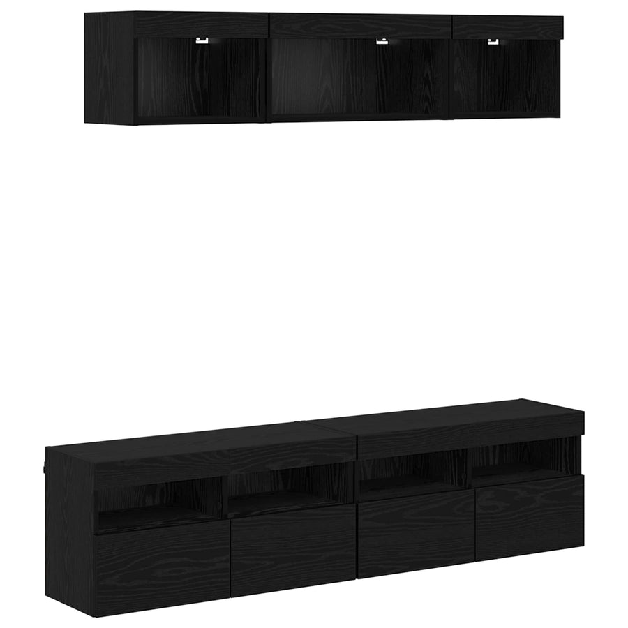 Tv Wand Eenheden Met Led 5 Stuks Zwart Eiken 80 X 30 X 40 Cm