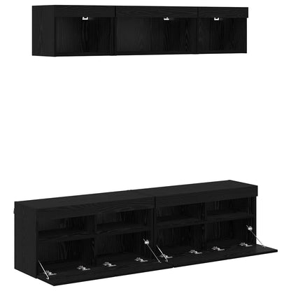 Tv Wand Eenheden Met Led 5 Stuks Zwart Eiken 80 X 30 X 40 Cm
