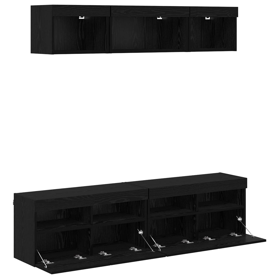 Tv Wand Eenheden Met Led 5 Stuks Zwart Eiken 80 X 30 X 40 Cm