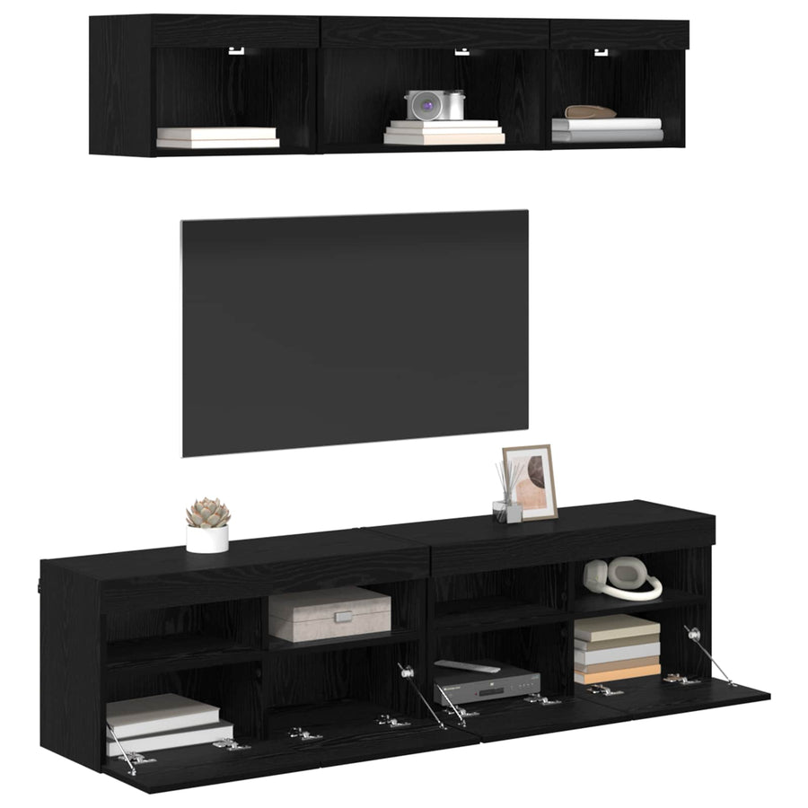 Tv Wand Eenheden Met Led 5 Stuks Zwart Eiken 80 X 30 X 40 Cm