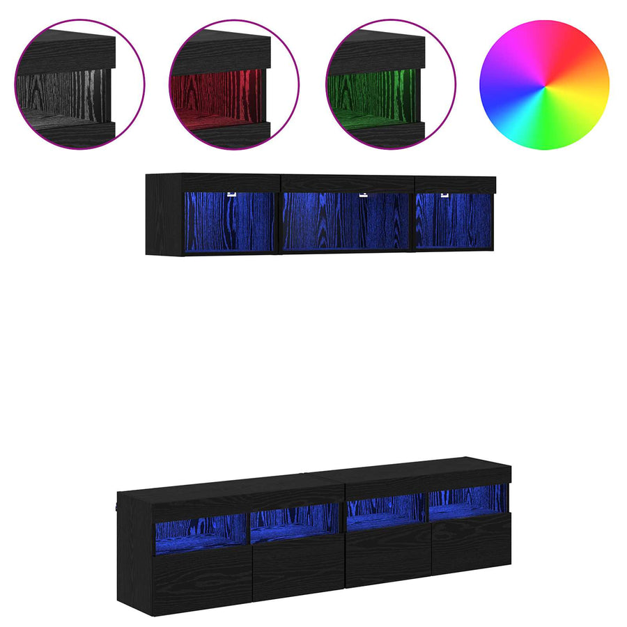 Tv Wand Eenheden Met Led 5 Stuks Zwart Eiken 80 X 30 X 40 Cm