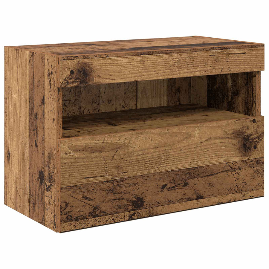 Tv Wandmeubels Met Led-Striplichten 6 Pcs Oudhout Bewerkt Hout