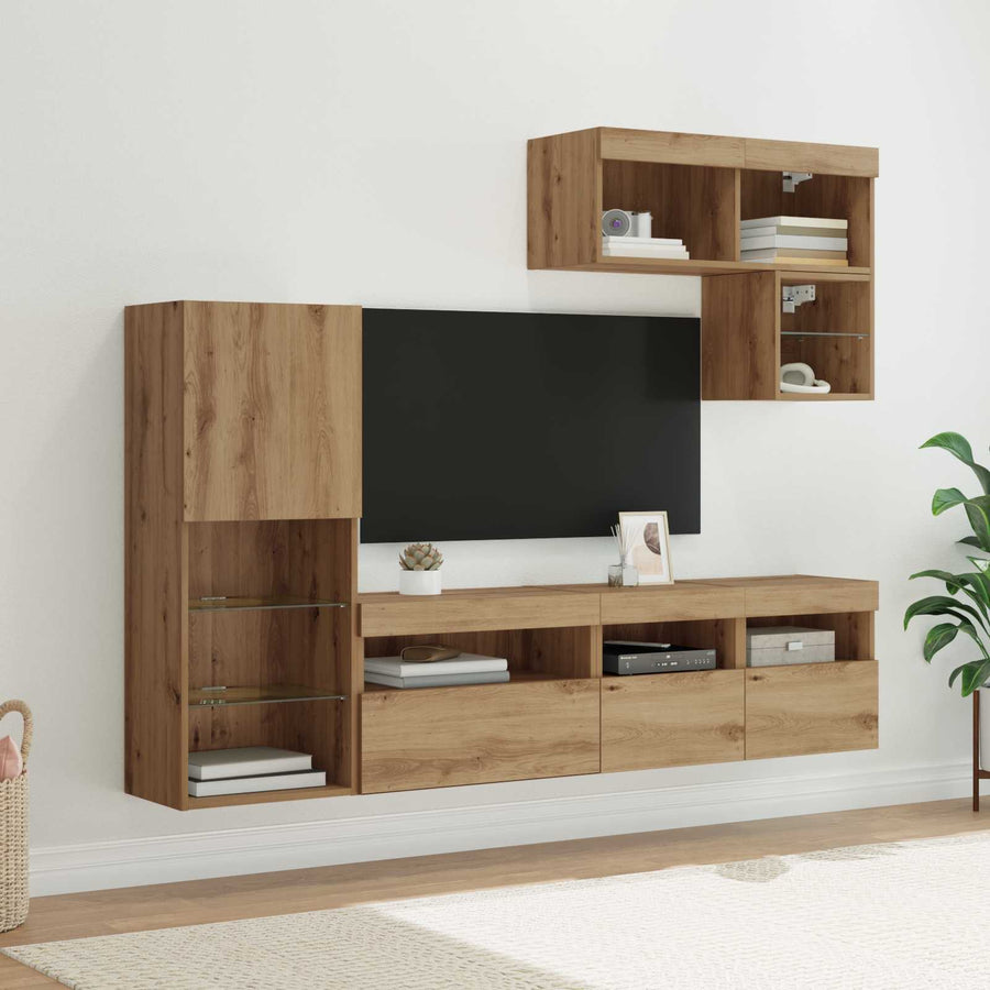 Tv Wandmeubels Wandgemonteerd 6 Pcs Artisan Eiken Bewerkt Hout