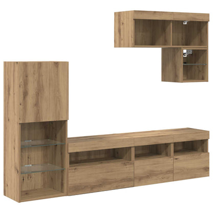Tv Wandmeubels Wandgemonteerd 6 Pcs Artisan Eiken Bewerkt Hout