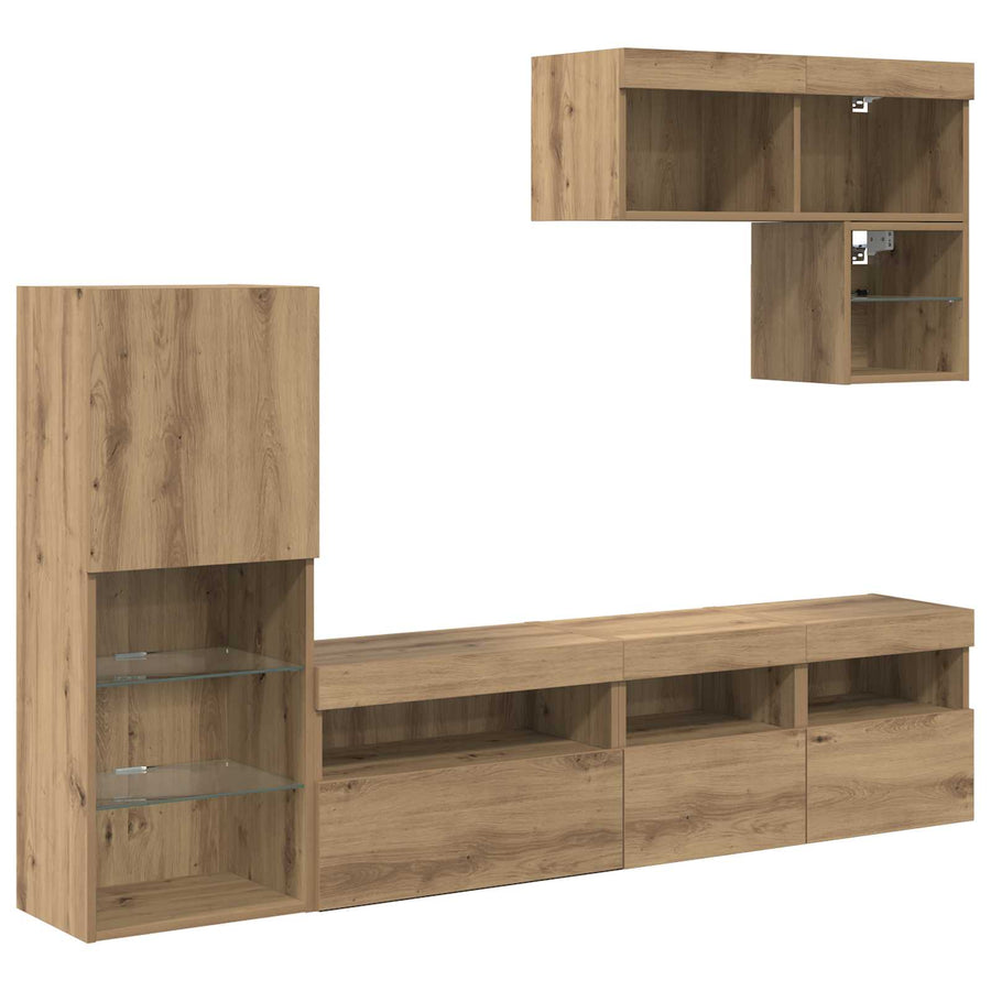 Tv Wandmeubels Wandgemonteerd 6 Pcs Artisan Eiken Bewerkt Hout