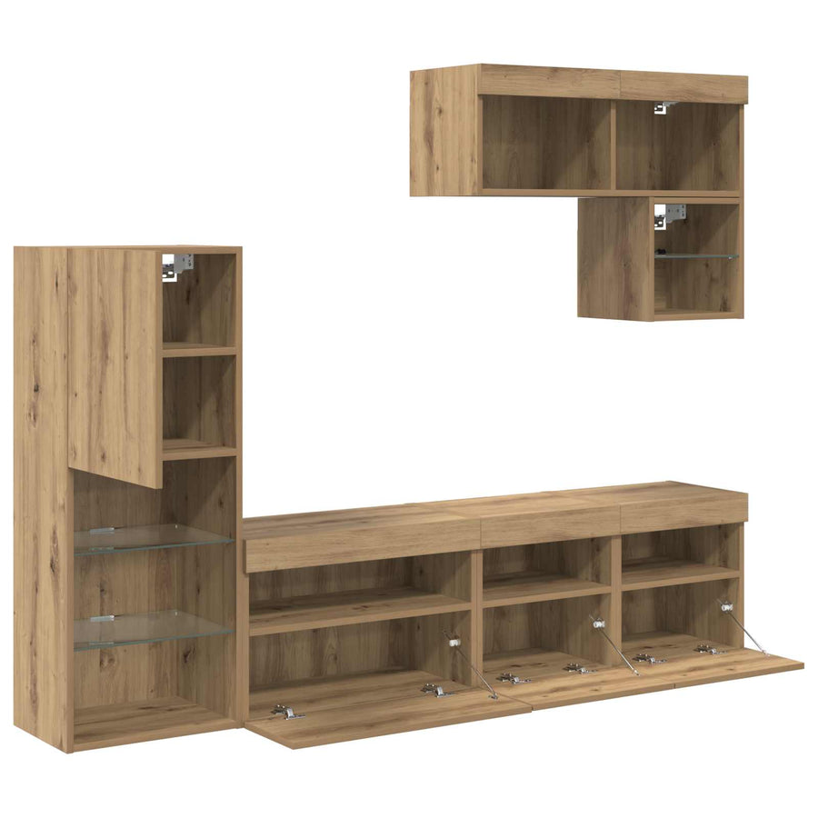 Tv Wandmeubels Wandgemonteerd 6 Pcs Artisan Eiken Bewerkt Hout