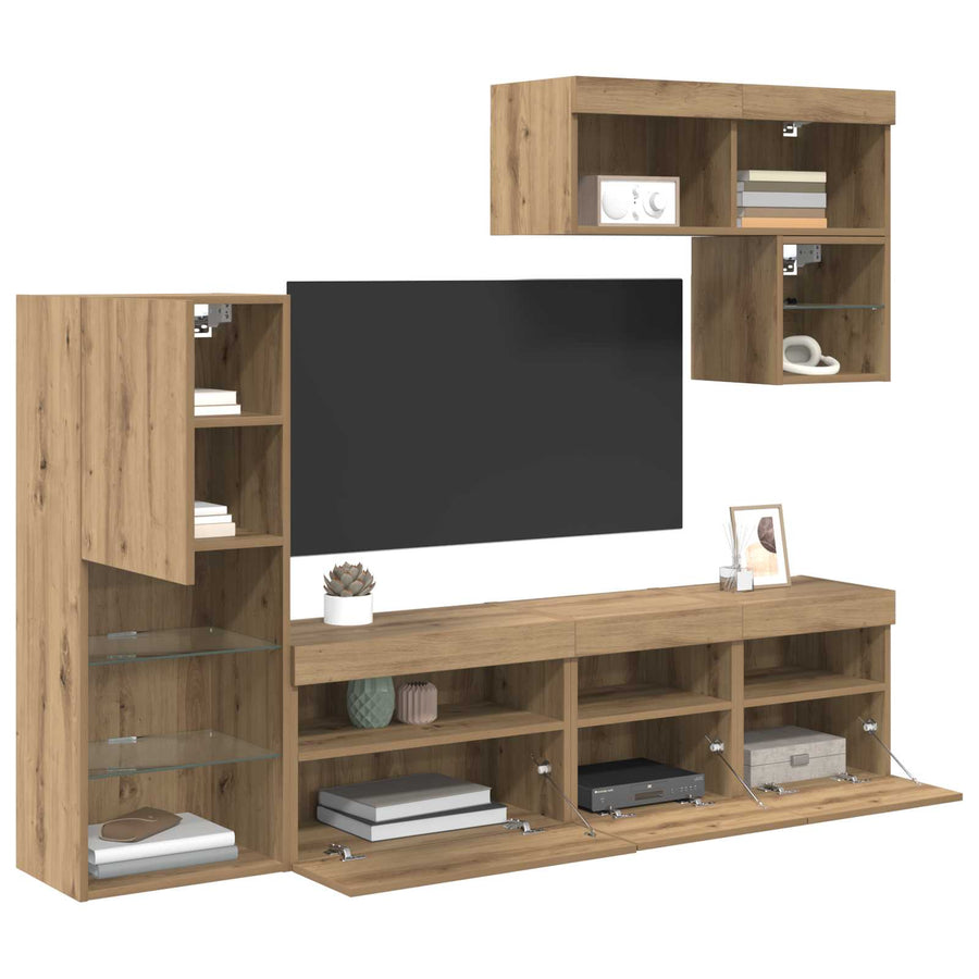 Tv Wandmeubels Wandgemonteerd 6 Pcs Artisan Eiken Bewerkt Hout