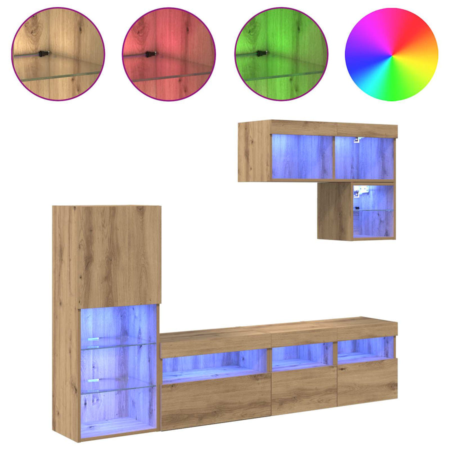 Tv Wandmeubels Wandgemonteerd 6 Pcs Artisan Eiken Bewerkt Hout