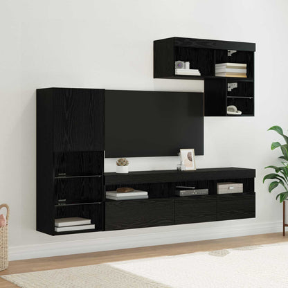 Tv Wandmeubels Wandgemonteerd 6 Pcs Zwart Eiken Bewerkt Hout