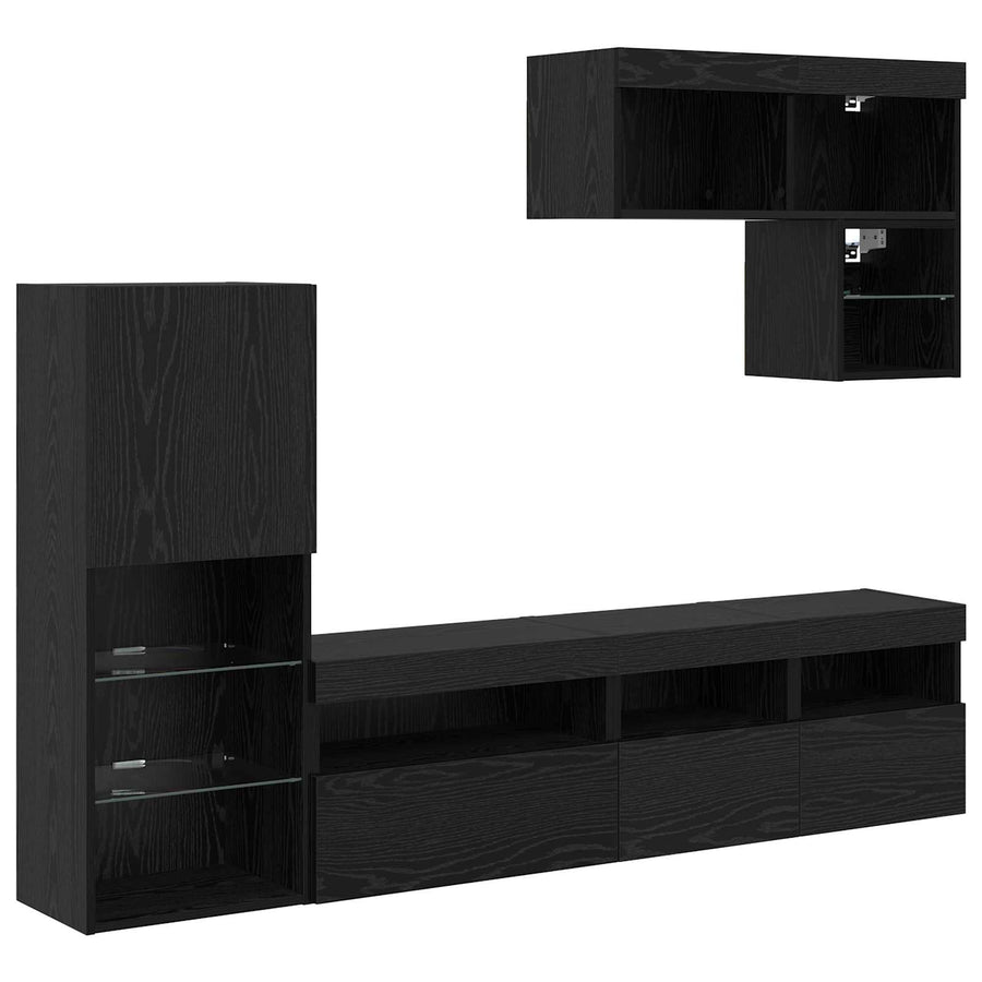 Tv Wandmeubels Wandgemonteerd 6 Pcs Zwart Eiken Bewerkt Hout