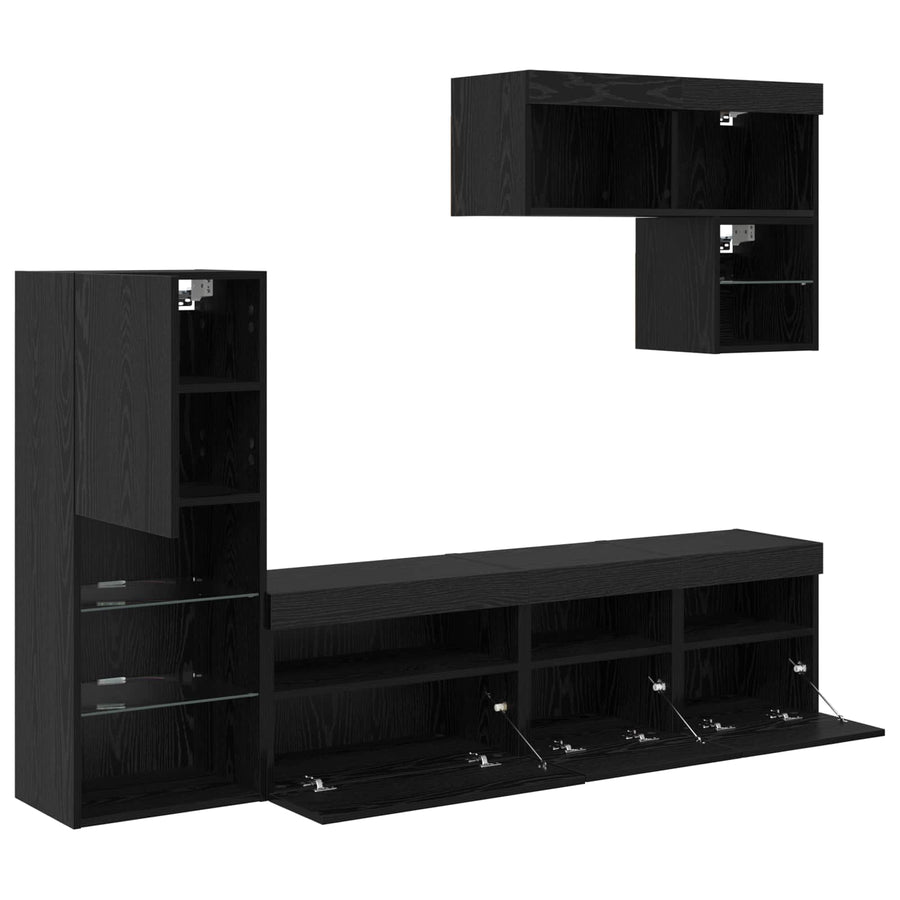Tv Wandmeubels Wandgemonteerd 6 Pcs Zwart Eiken Bewerkt Hout