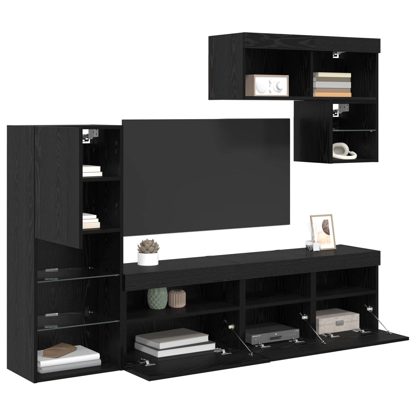 Tv Wandmeubels Wandgemonteerd 6 Pcs Zwart Eiken Bewerkt Hout
