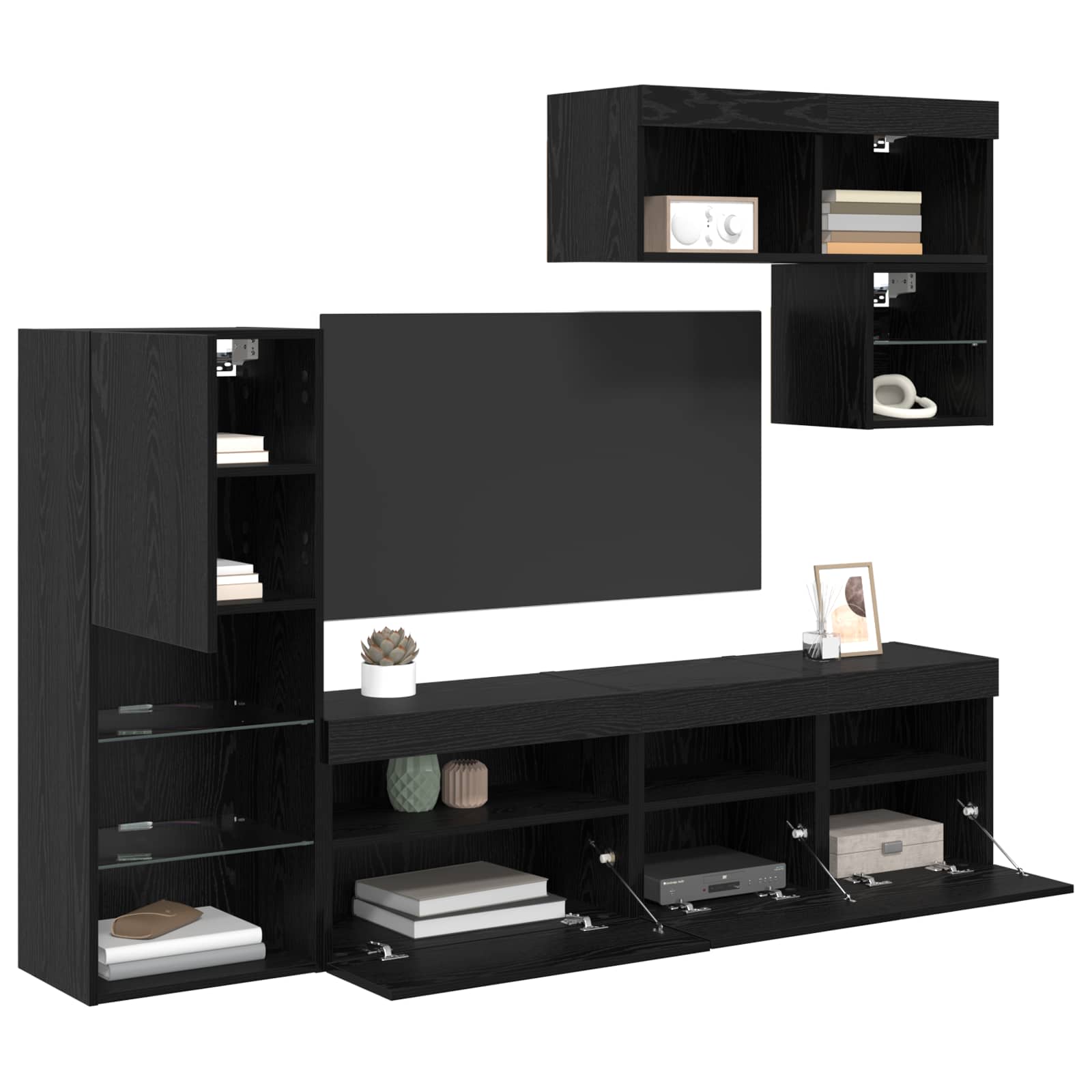 Tv Wandmeubels Wandgemonteerd 6 Pcs Zwart Eiken Bewerkt Hout