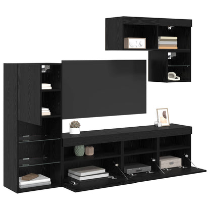 Tv Wandmeubels Wandgemonteerd 6 Pcs Zwart Eiken Bewerkt Hout