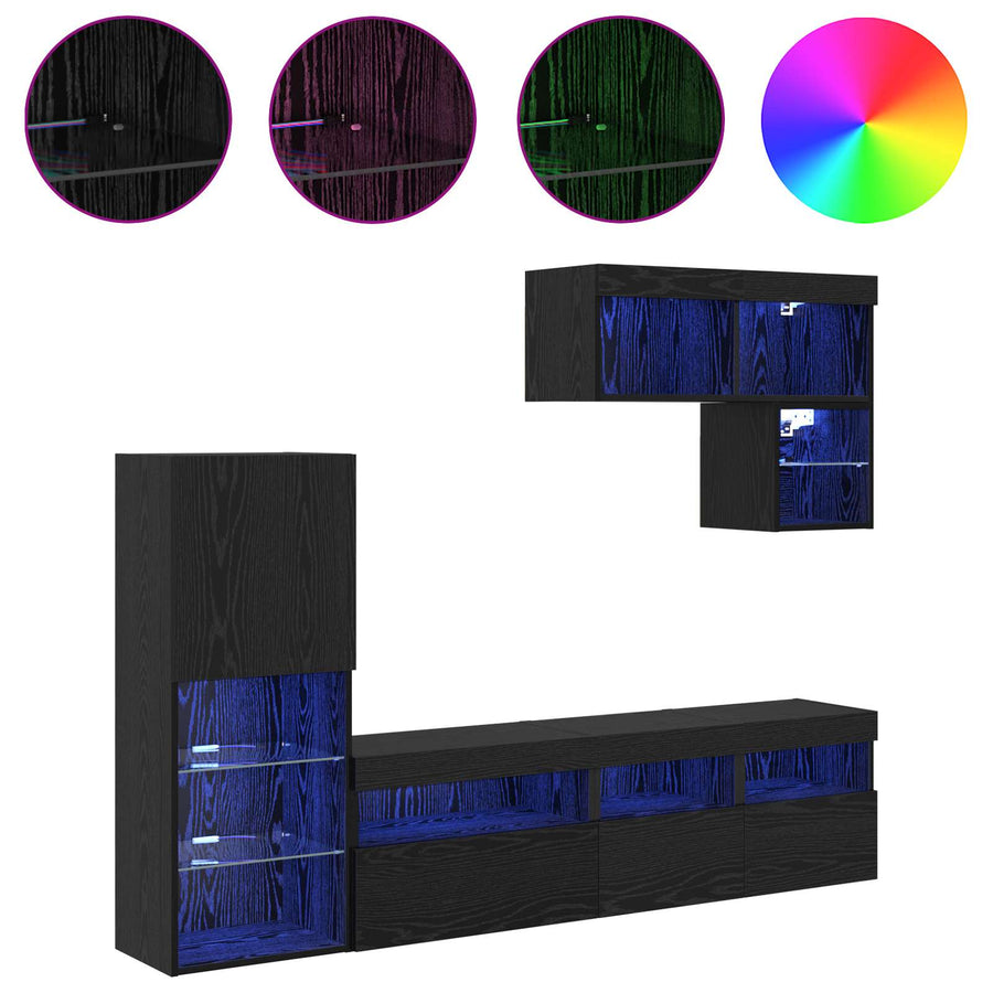 Tv Wandmeubels Wandgemonteerd 6 Pcs Zwart Eiken Bewerkt Hout