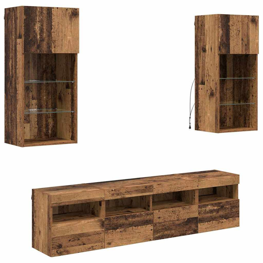 Tv Wand Eenheden Met Led 5 Pcs Oud Hout 40,5 X 30 X 90 Cm