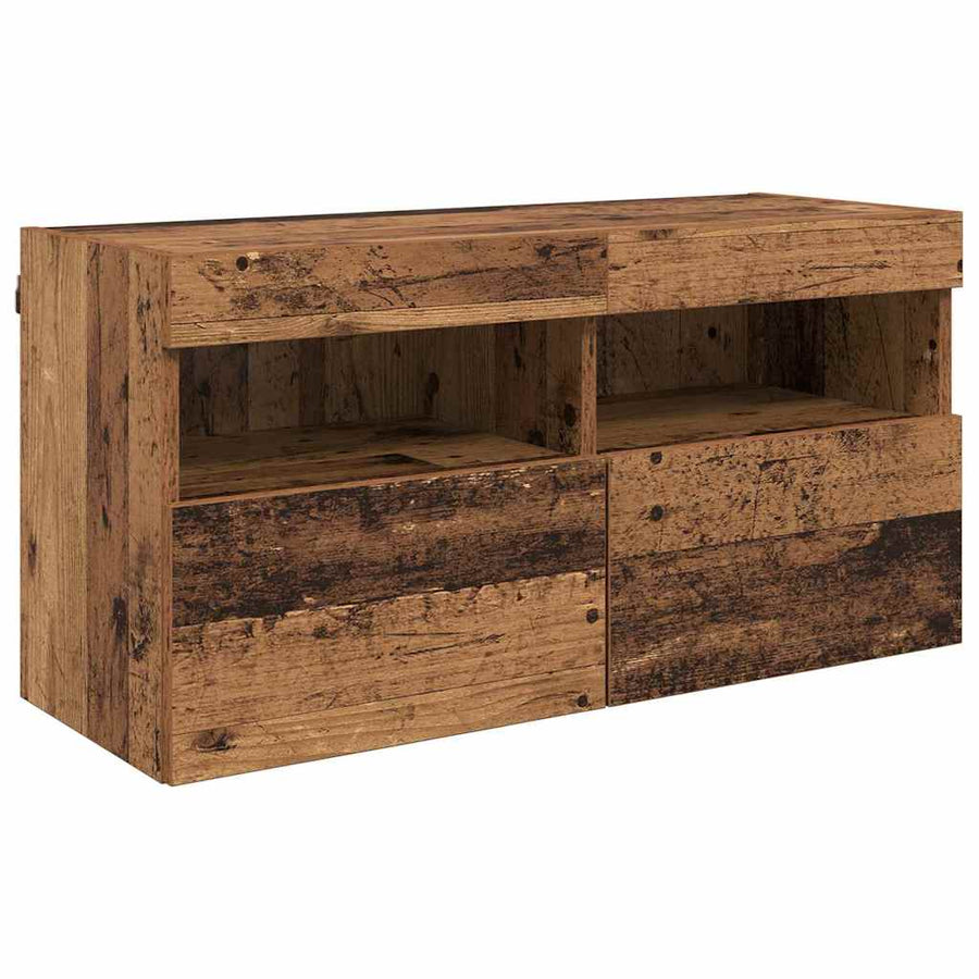 Tv Wand Eenheden Met Led 5 Pcs Oud Hout 40,5 X 30 X 90 Cm