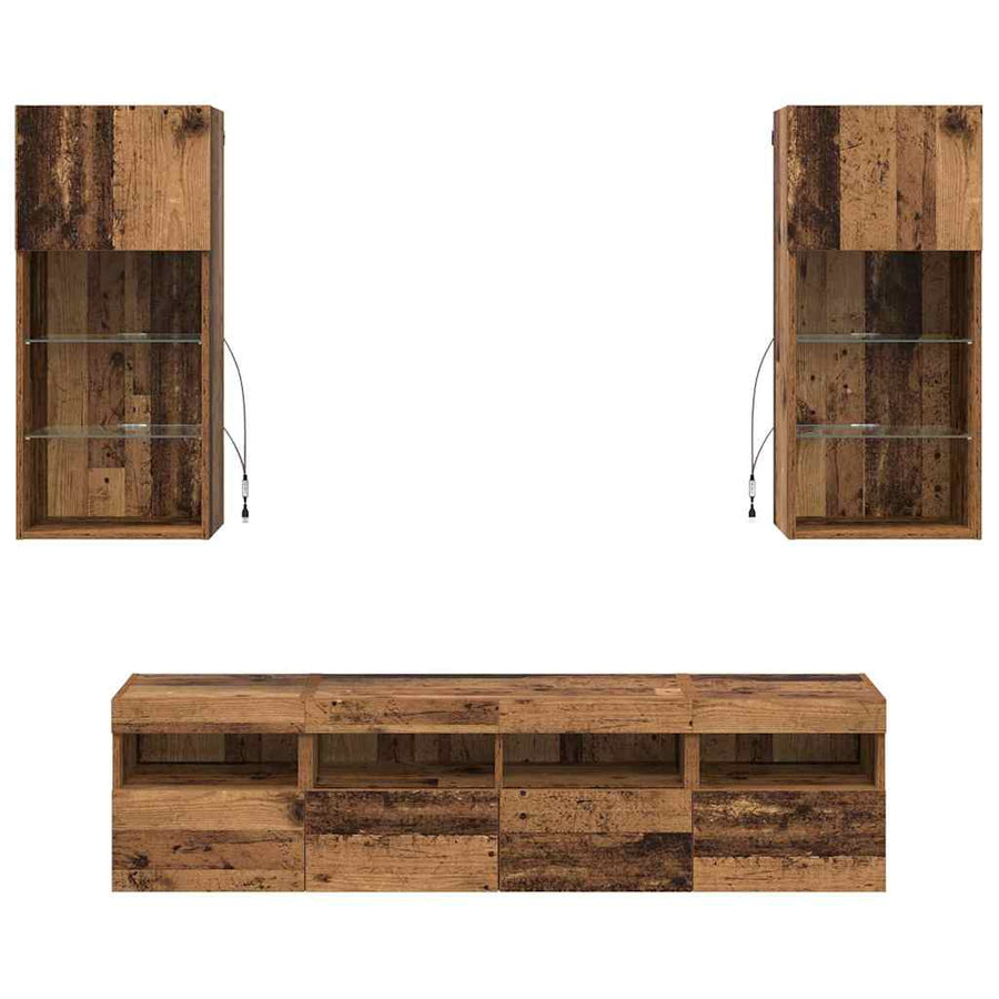 Tv Wand Eenheden Met Led 5 Pcs Oud Hout 40,5 X 30 X 90 Cm