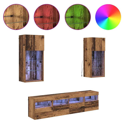 Tv Wand Eenheden Met Led 5 Pcs Oud Hout 40,5 X 30 X 90 Cm