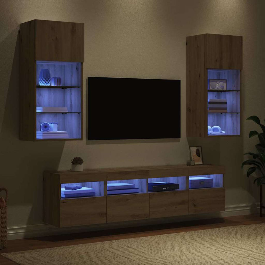Tv Wand Eenheden Met Led 5 Pcs Artisan Eiken 40,5 X 30 X 90 Cm