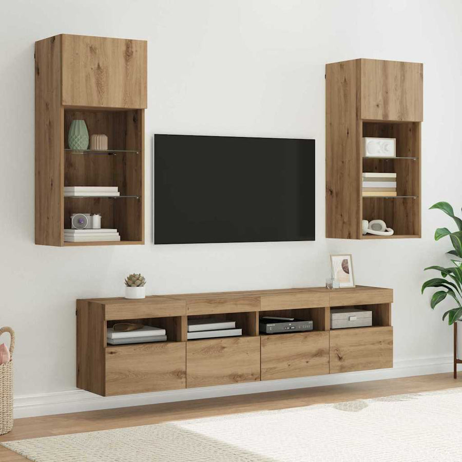 Tv Wand Eenheden Met Led 5 Pcs Artisan Eiken 40,5 X 30 X 90 Cm