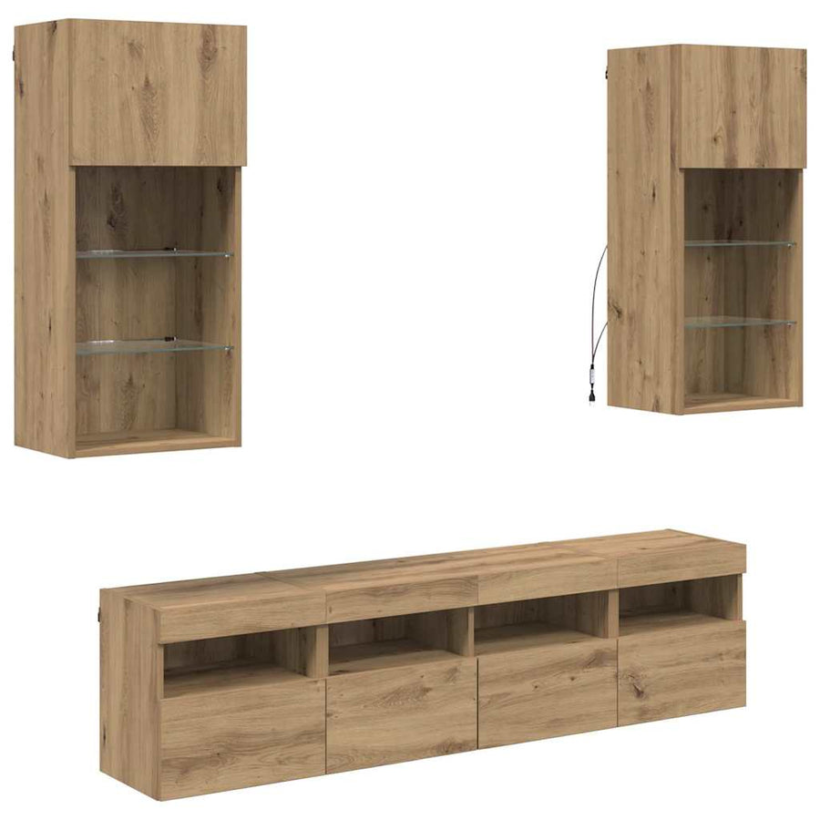 Tv Wand Eenheden Met Led 5 Pcs Artisan Eiken 40,5 X 30 X 90 Cm