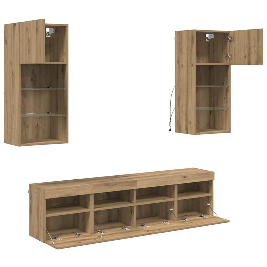 Tv Wand Eenheden Met Led 5 Pcs Artisan Eiken 40,5 X 30 X 90 Cm
