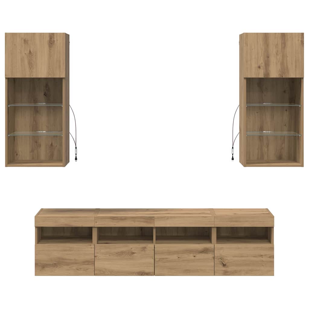 Tv Wand Eenheden Met Led 5 Pcs Artisan Eiken 40,5 X 30 X 90 Cm