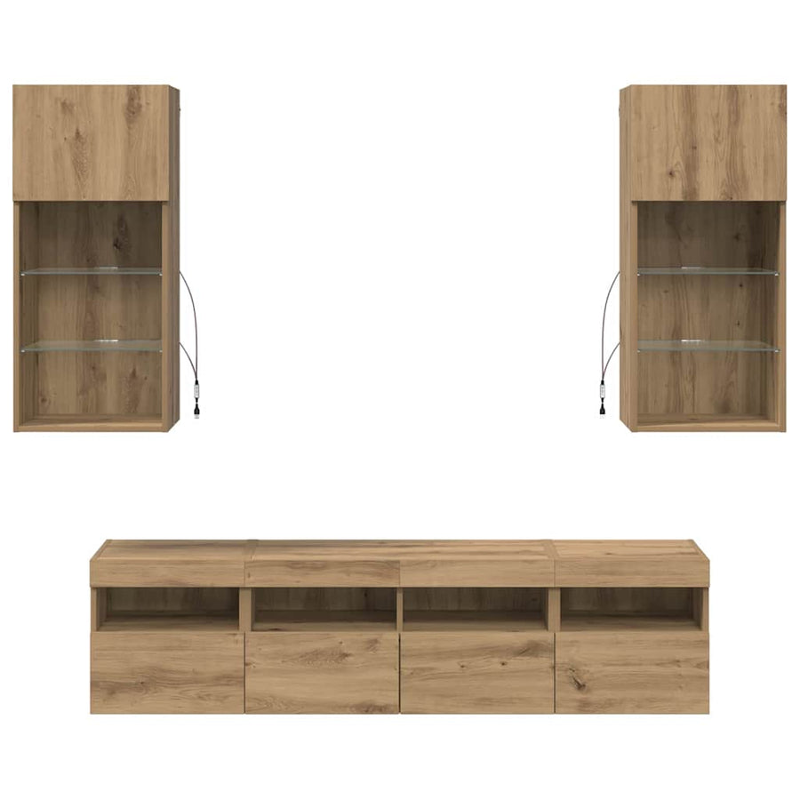 Tv Wand Eenheden Met Led 5 Pcs Artisan Eiken 40,5 X 30 X 90 Cm
